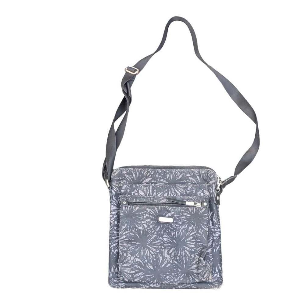 Baggallini Go Bagg Black and Grey Floral Pattern Adjustable Crossbody Purse